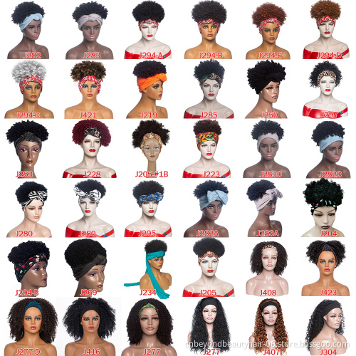 Wholesale Afro Wigs Drawstring short Synthetic wigs Kinky Culry Hair Headband Wig bangs hair extensiona